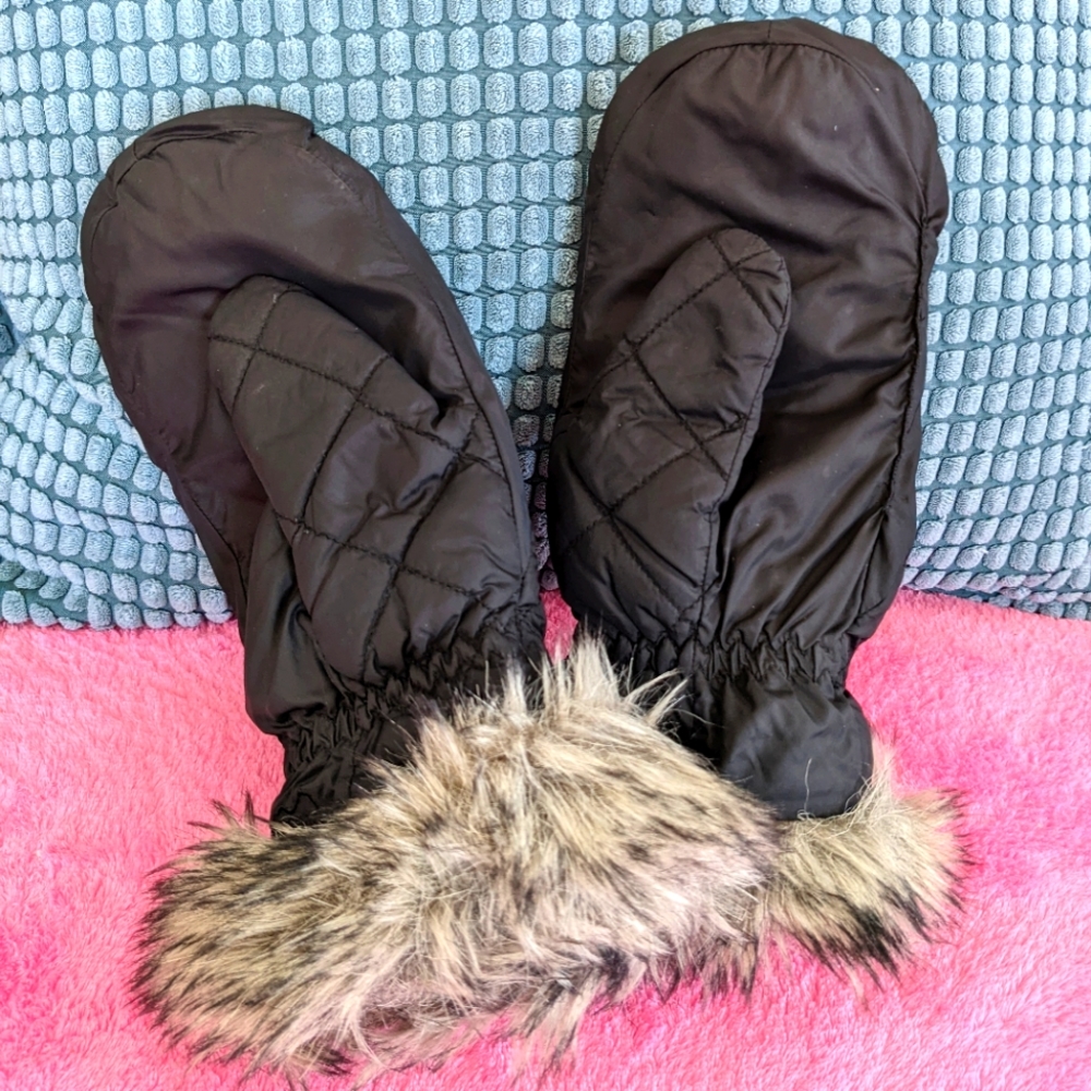 Eddie Bauer Down Essential Womens Mittens GLOVES Black S/M quilted pattern